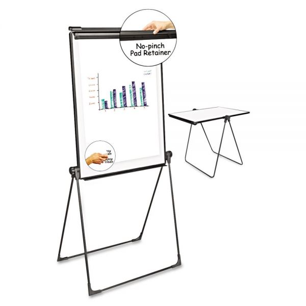 03-1.jpg Universal Foldable Double-Sided Dry Erase Easel, Two Configurations, 29 x 41, White Surface, Black Plastic Frame - Image 1