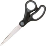 Straight Rubber Handle Scissors, 8" Overall Length, Straight, Stainless Steel, Black, Gray, 1 Each