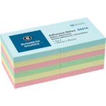 3" Plain Pastel Colors Adhesive Notes, 100, 3" x 3", Square, Assorted, Repositionable, Solvent-free Adhesive, 12 / Pack