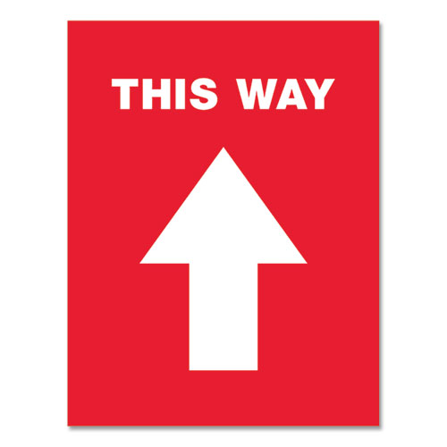 134.jpeg Social Distancing Floor Decals, 8.5 x 11, This Way, Red Face, White Graphics, 5/Pack - Image 1