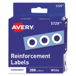 Dispenser Pack Hole Reinforcements, 0.25" Dia, White, 200/Pack, (5729)