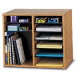 Safco Wood Adjustable Organizer, 16 1/8"H x 19 5/8"W x 11 7/8"D, Medium Oak