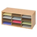 Safco Laminte Literature Organizer - 12 Compartment(s) - Compartment Size 2.50" x 9" x 11.75" - 12" Height x 29" Width x 12" Depth - Floor - Medium Oak - Particleboard, Fiberboard - 1Each