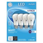 GE LED Daylight A19 Dimmable Light Bulb, 10W, 4/Pack