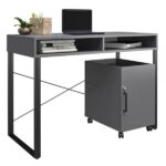 Bexler 42”W Computer Desk With Mobile Cart, Gray/Black