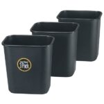 Rubbermaid Rectangular Plastic Trash Can, 7 Gallons, 15"H x 14-1/2"W x 10-1/2"D, Black, Pack Of 3 Cans