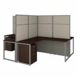 Bush Business Furniture Easy Office 60W 4 Person L Shaped Cubicle Desk with Drawers and 66H Panels in Mocha Cherry