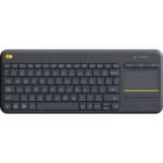 Logitech K400 Plus Touchpad Wireless Keyboard - Wireless Connectivity - USB Interface Mute, Volume Up, Volume Down Hot Key(s) - English, French - QWERTY Layout - Smart TV, Computer - TouchPad - Black - TAA Compliance