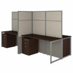 Bush Business Furniture Easy Office 60W 4 Person Cubicle Desk with File Cabinets and 66H Panels in Mocha Cherry