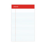 Perforated Ruled Writing Pads, Narrow Rule, Red Headband, 50 White 5 x 8 Sheets, Dozen