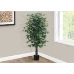 Artificial Plant, 58" Tall, Ficus Tree, Indoor, Faux, Fake, Floor, Greenery, Potted, Decorative, Green Leaves, Black Pot
