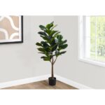 Artificial Plant, 47" Tall, Fiddle Tree, Indoor, Faux, Fake, Floor, Greenery, Potted, Real Touch, Decorative, Green Leaves, Black Pot