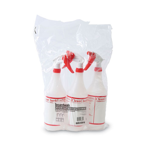 77-1.jpeg Trigger Spray Bottle, 32 oz, Clear/Red, HDPE, 3/Pack - Image 1