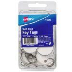 Avery Metal Rim Key Tags With Metal Split Ring, 1-1/4" Diameter, White, Pack Of 50