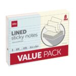 Lined Sticky Notes, 4" x 6", Assorted Pastel Colors, 100 Sheets Per Pad, Pack Of 8