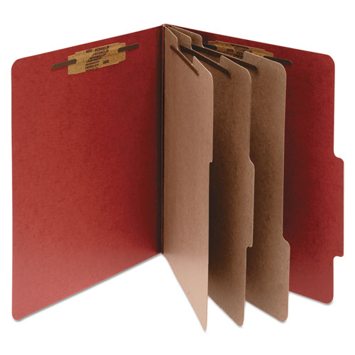 80-2.jpeg Pressboard Classification Folders, 4" Expansion, 3 Dividers, 8 Fasteners, Letter Size, Earth Red Exterior, 10/Box - Image 1