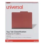 Six-Section Pressboard Classification Folders, 2" Expansion, 2 Dividers, 6 Fasteners, Letter Size, Red Exterior, 10/Box