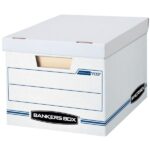 Bankers Box Stor/File Standard-Duty Storage Boxes With Lift-Off Lids And Built-In Handles, Letter/Legal Size, 10“ x 12" x 15", 60% Recycled, White/Blue, Pack Of 10