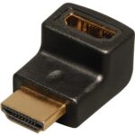 Tripp Lite HDMI Right Angle Up Adapter/Coupler (M/F) 4K @ 60Hz - 1 x HDMI Male Digital Audio/Video - 1 x HDMI Female Digital Audio/Video - Gold Plated Connector - Black - RoHS Compliance
